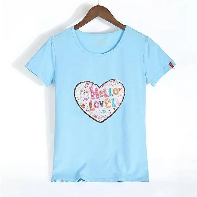 Petite Happy Reversible Sequin Cotton T-Shirt ( S /US 0 - XXXL/ US 12)