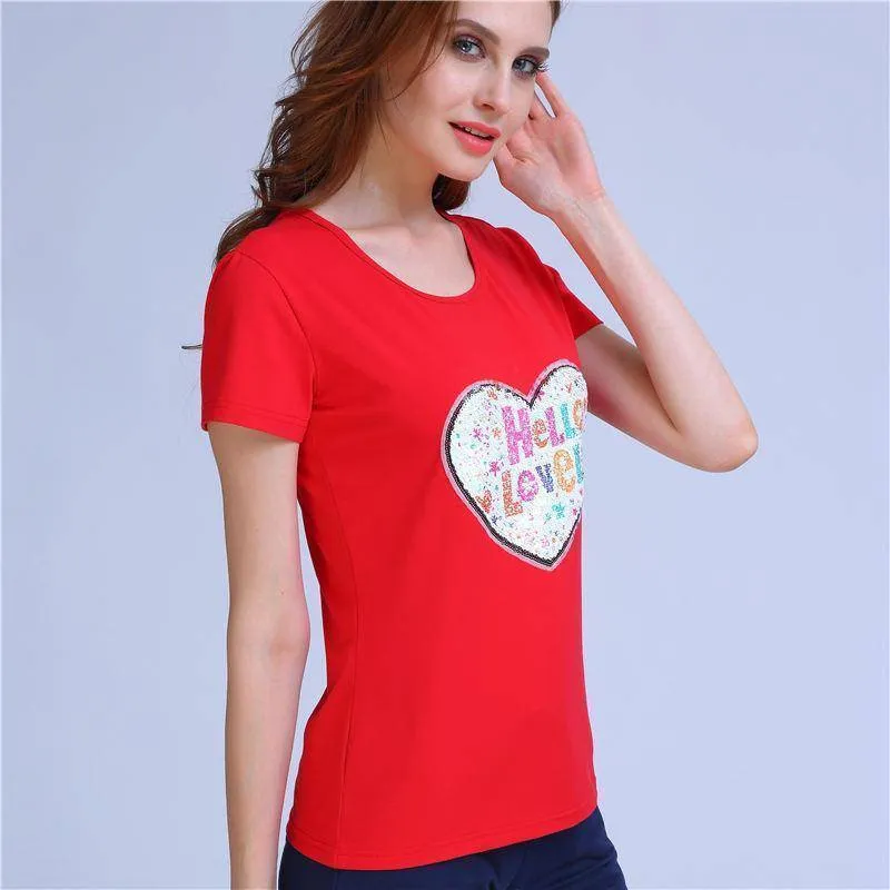 Petite Happy Reversible Sequin Cotton T-Shirt ( S /US 0 - XXXL/ US 12)