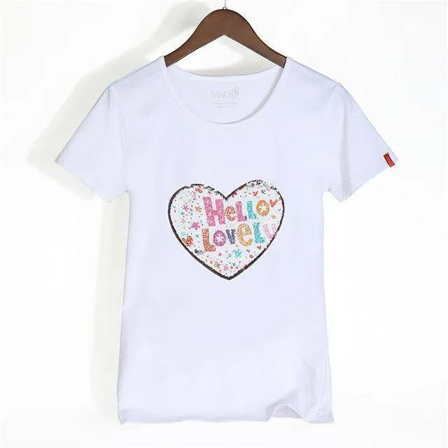 Petite Happy Reversible Sequin Cotton T-Shirt ( S /US 0 - XXXL/ US 12)