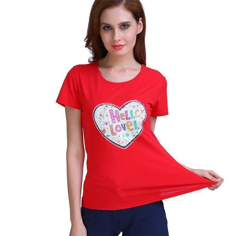 Petite Happy Reversible Sequin Cotton T-Shirt ( S /US 0 - XXXL/ US 12)