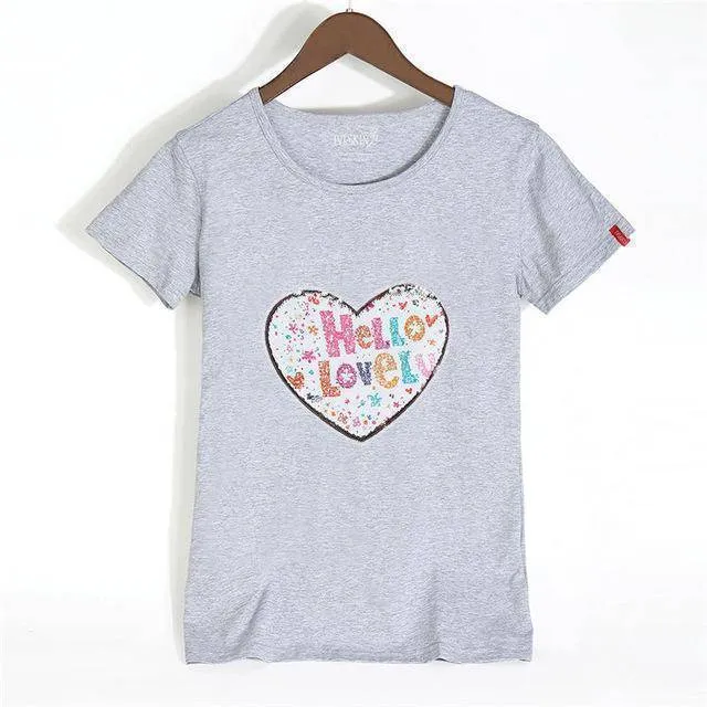 Petite Happy Reversible Sequin Cotton T-Shirt ( S /US 0 - XXXL/ US 12)