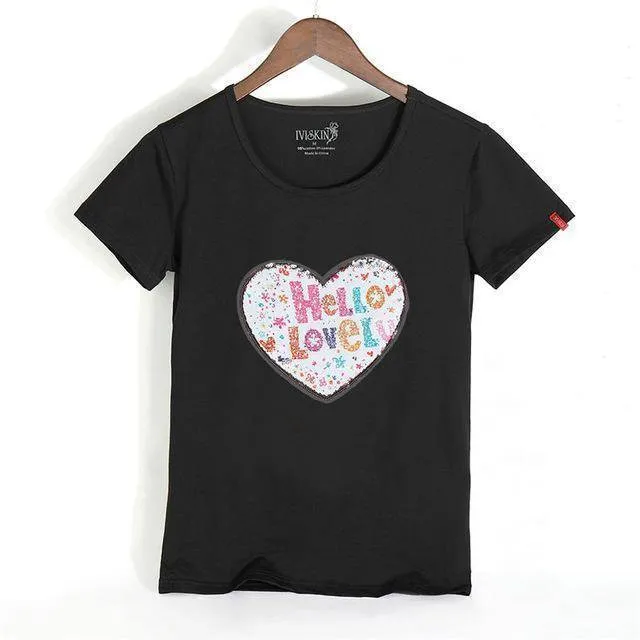 Petite Happy Reversible Sequin Cotton T-Shirt ( S /US 0 - XXXL/ US 12)