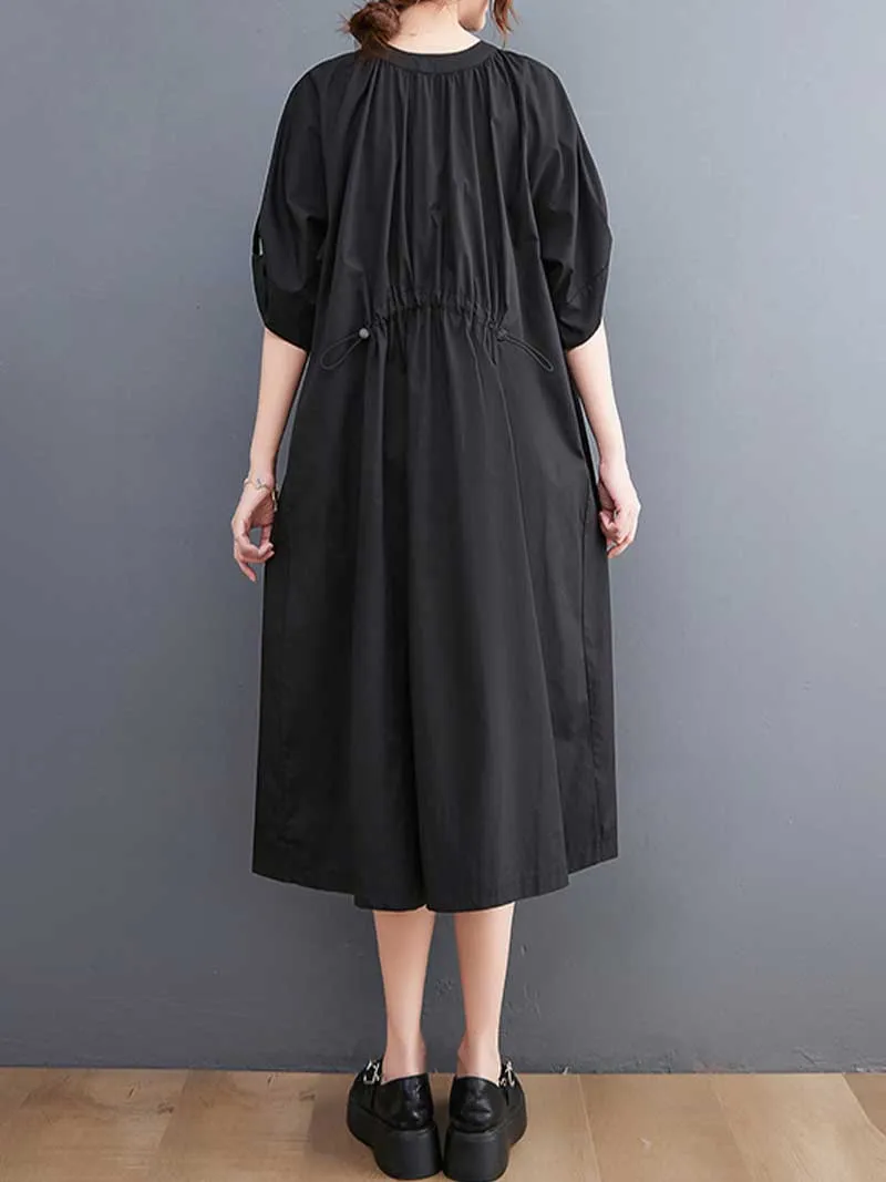 Plain Cotton Short Sleeve A-Line Dress