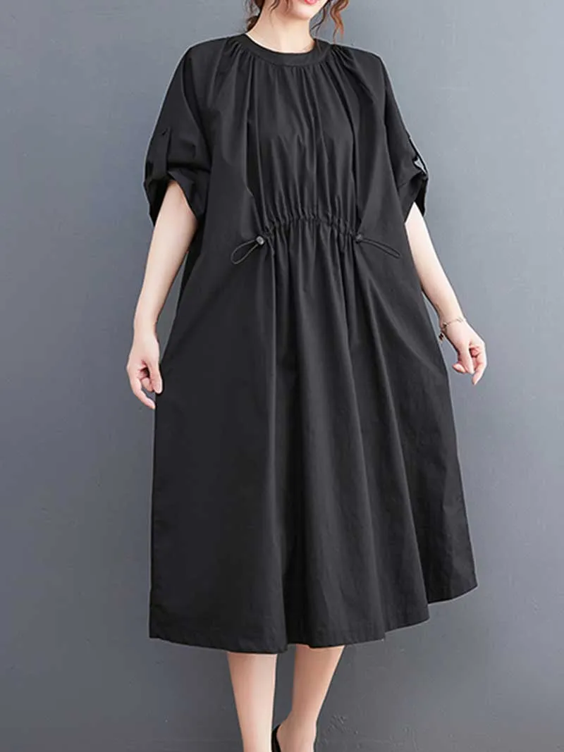 Plain Cotton Short Sleeve A-Line Dress