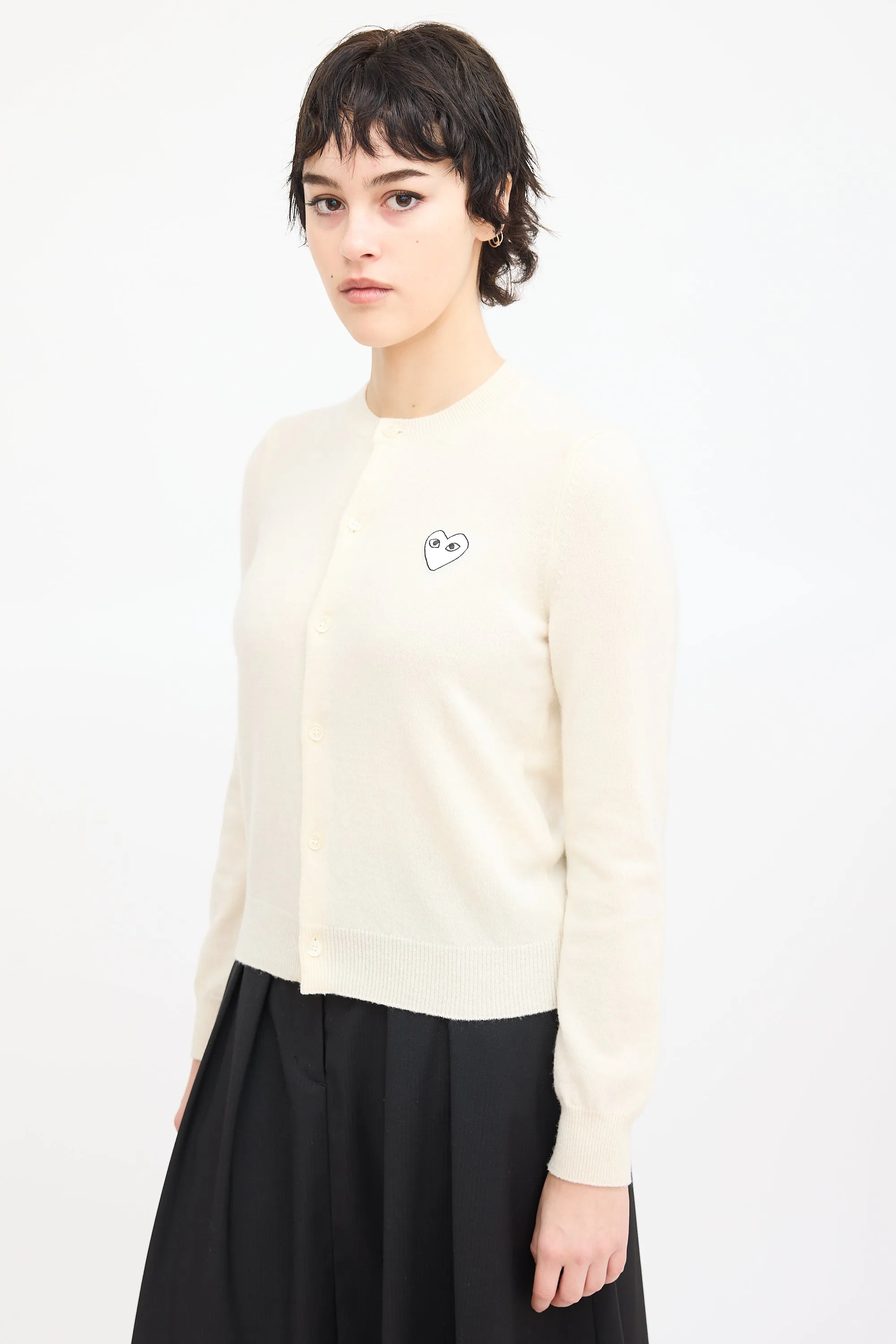 Play Cream Wool Patch Logo Cardigan