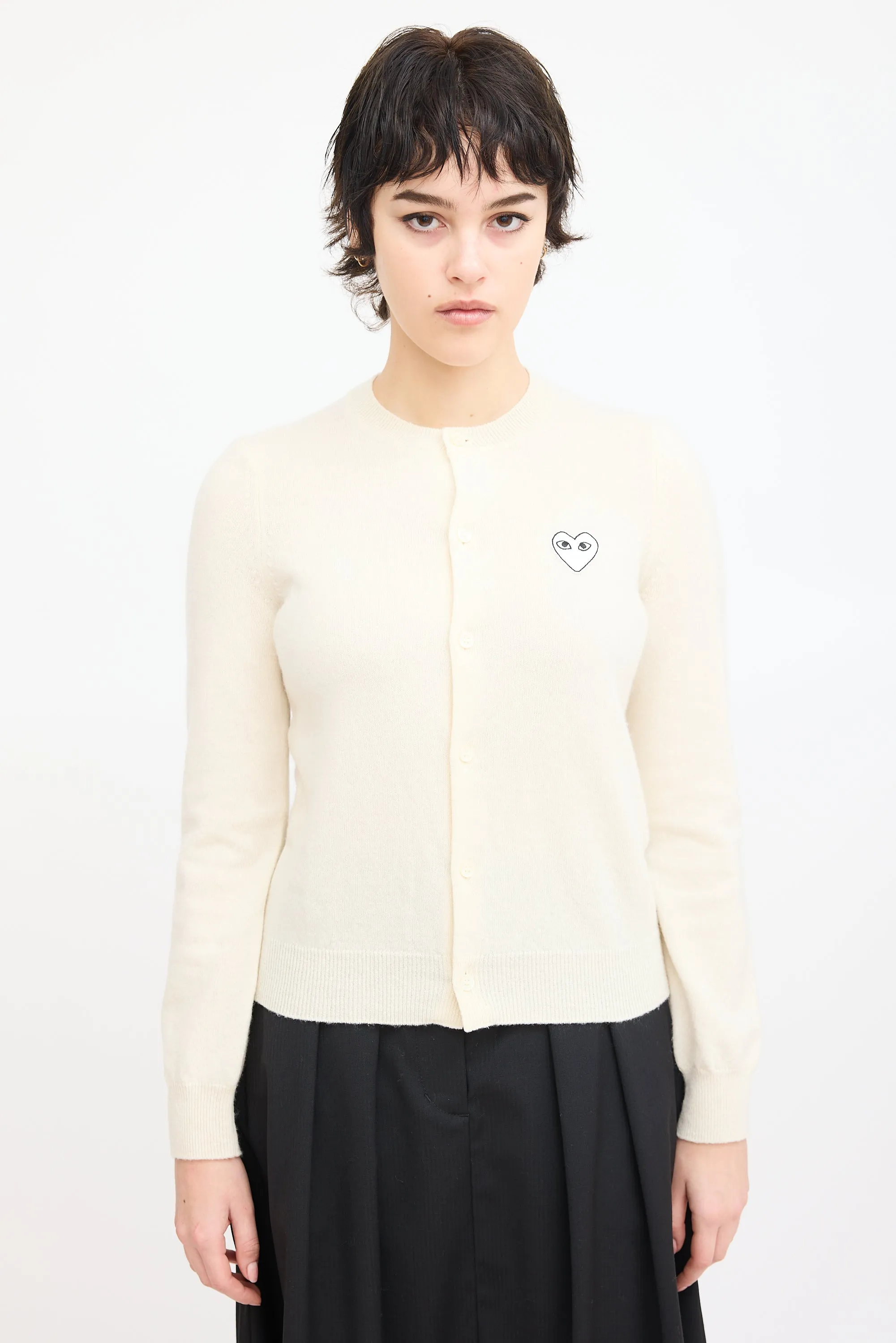 Play Cream Wool Patch Logo Cardigan