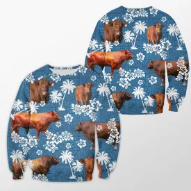 Red and Black Angus Tropical Flower Blue Tribal 3D Crewneck Christmas Sweatshirt