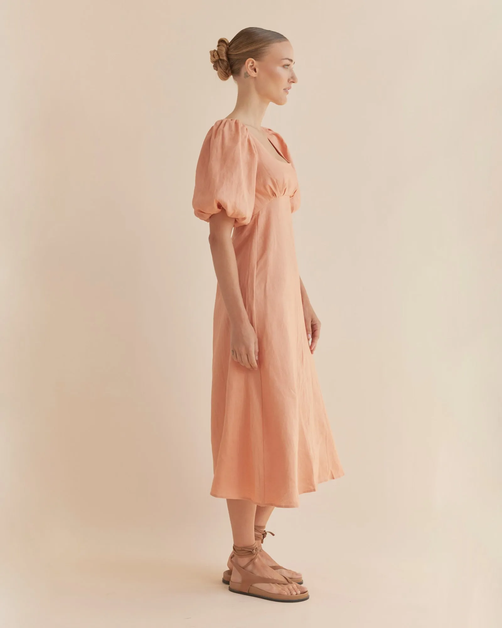 Romilly Linen Midi Dress - Apricot