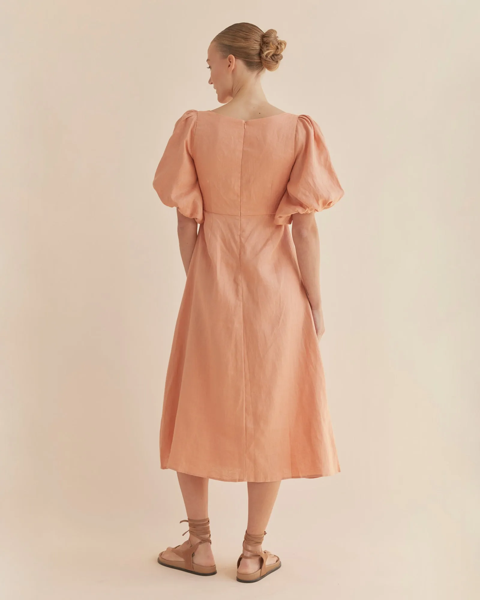 Romilly Linen Midi Dress - Apricot