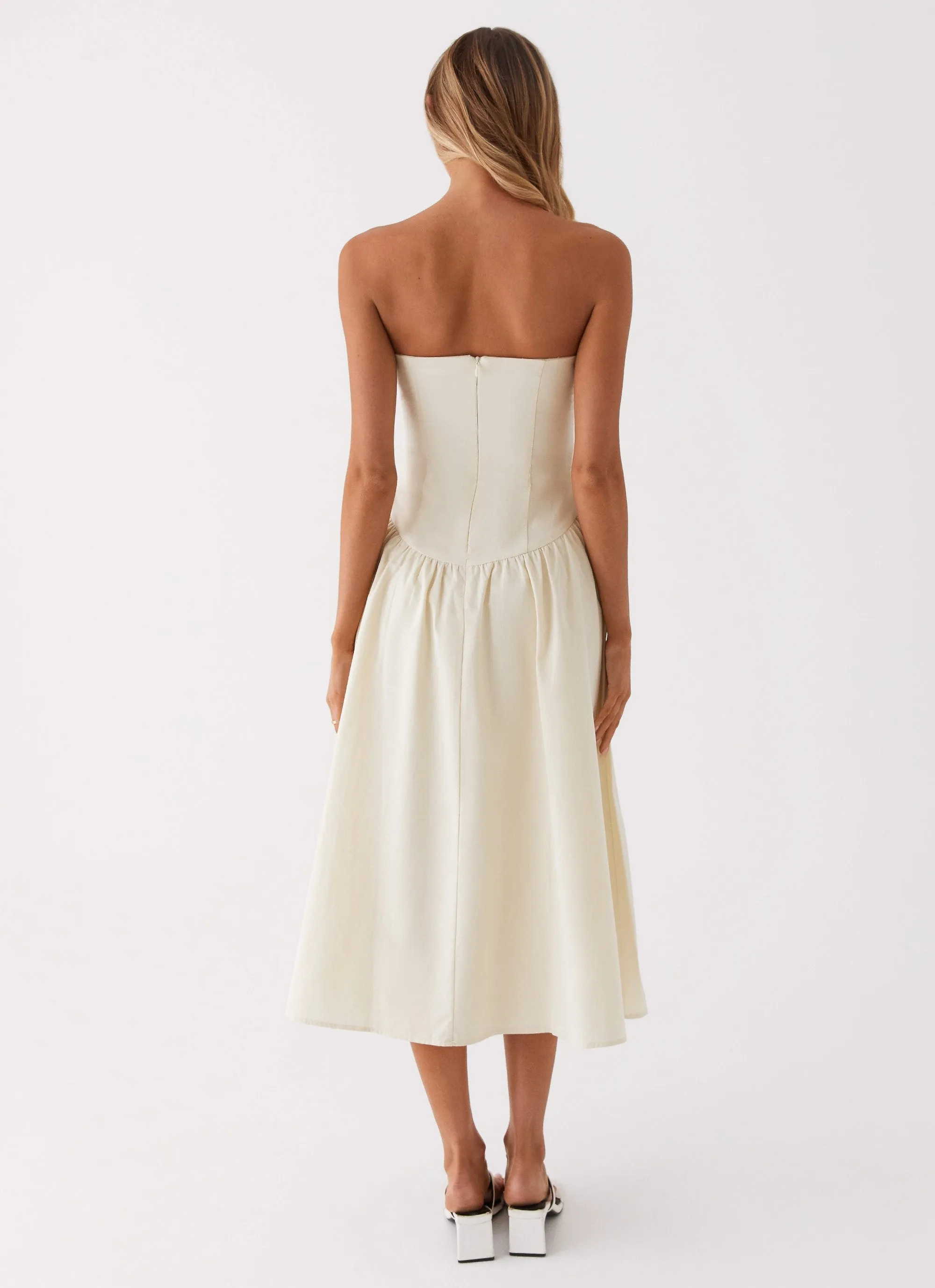 Rosebud Bustier Midi Dress - Ivory