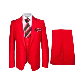 Rossi Man Men's Red Slim-fit Suit Vested Flat Front Pants