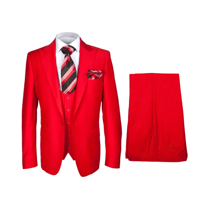 Rossi Man Men's Red Slim-fit Suit Vested Flat Front Pants