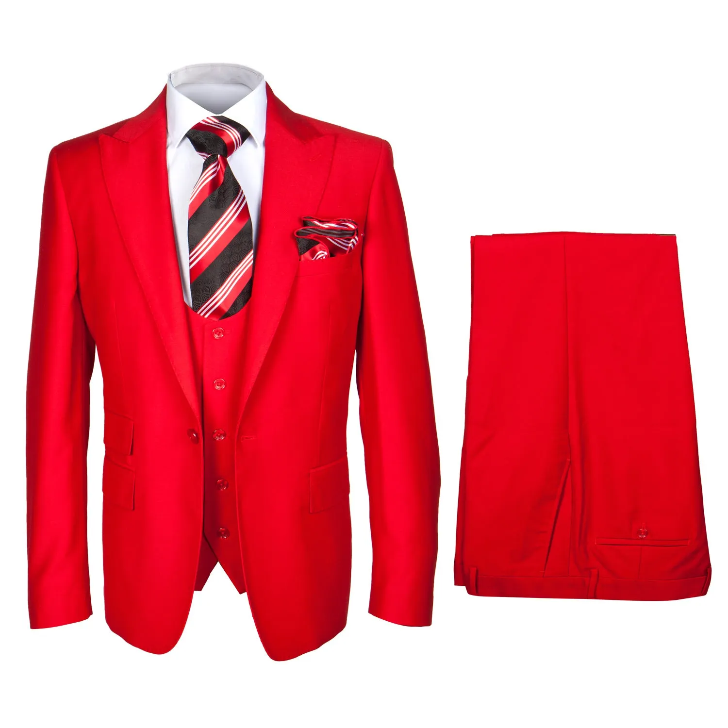 Rossi Man Men's Red Slim-fit Suit Vested Flat Front Pants