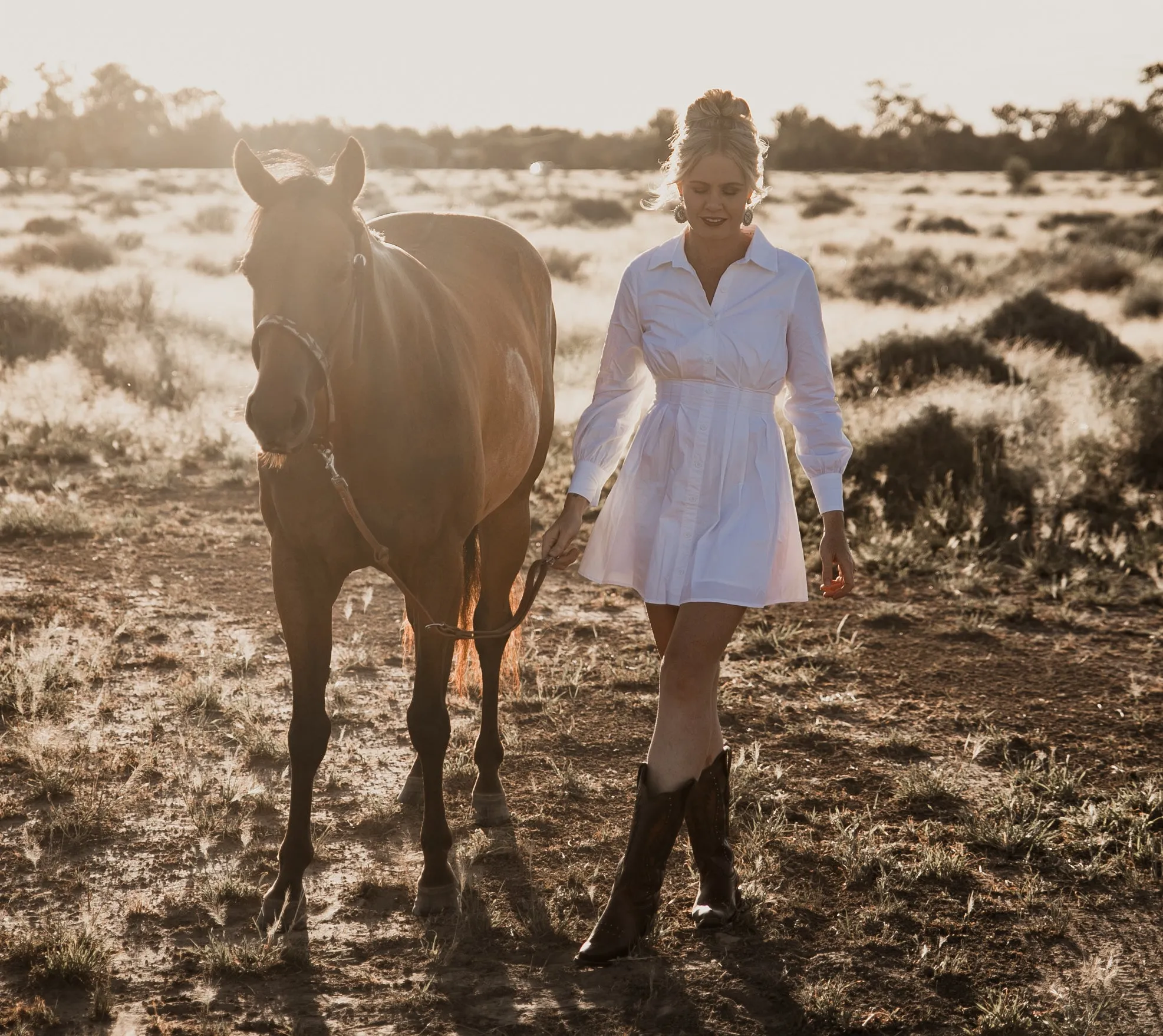 Shirt dress with pleated waist