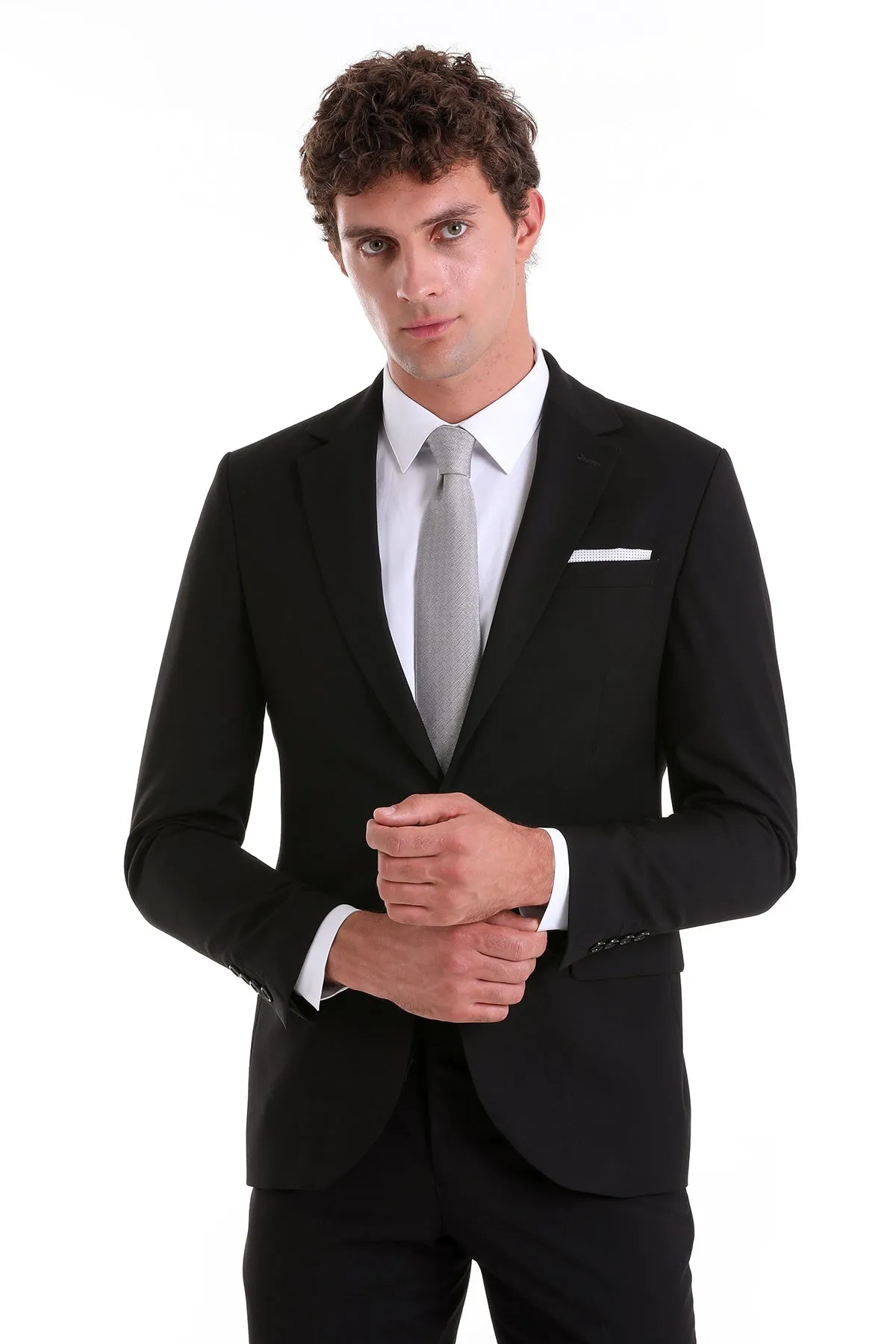 Slim Fit Notch Lapel Black Classic Suit