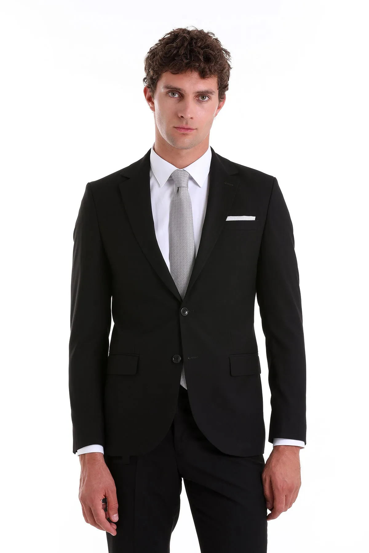 Slim Fit Notch Lapel Black Classic Suit