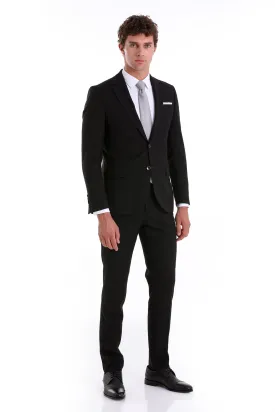 Slim Fit Notch Lapel Black Classic Suit