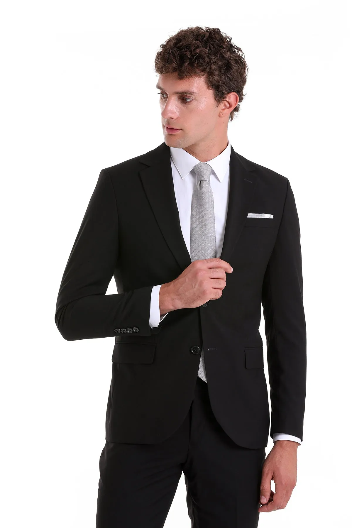 Slim Fit Notch Lapel Black Classic Suit