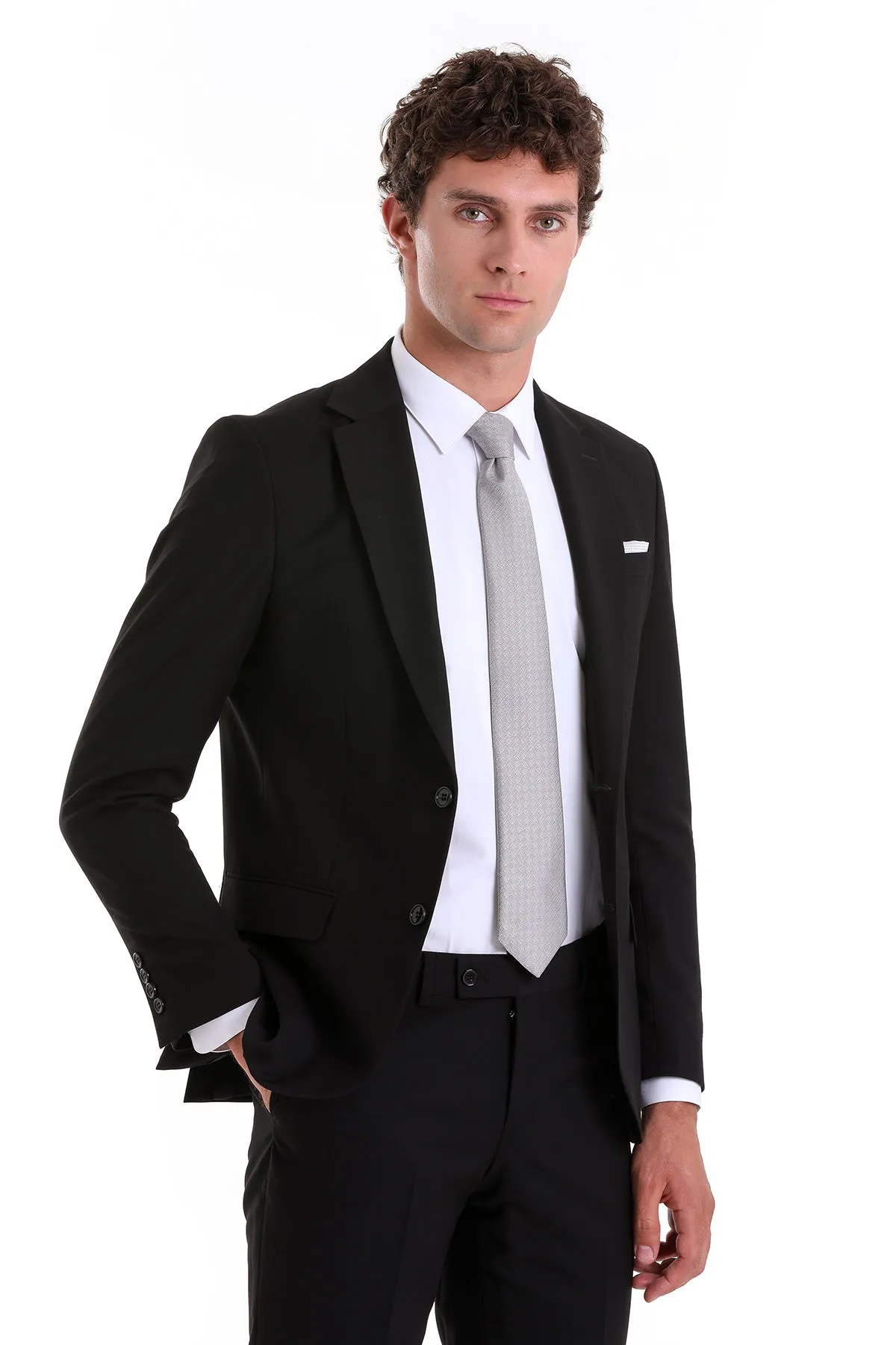 Slim Fit Notch Lapel Black Classic Suit