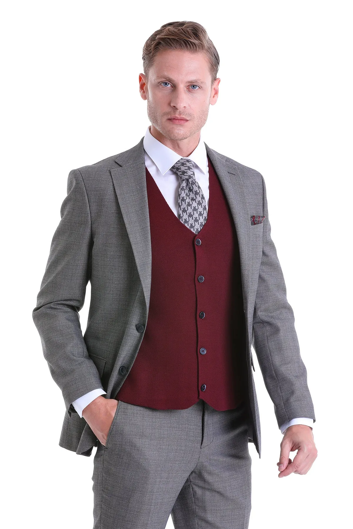 Slim Fit Notch Lapel Gray Classic Suit