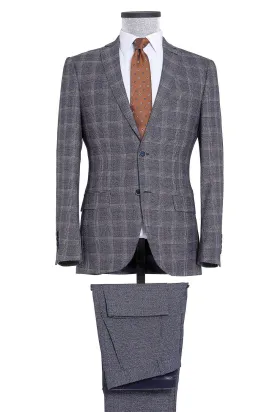 Slim Fit Notch Lapel Plaid Check Navy Casual Suit