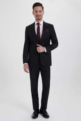 Slim Fit Peak Lapel Black Wool Blend Classic Suit