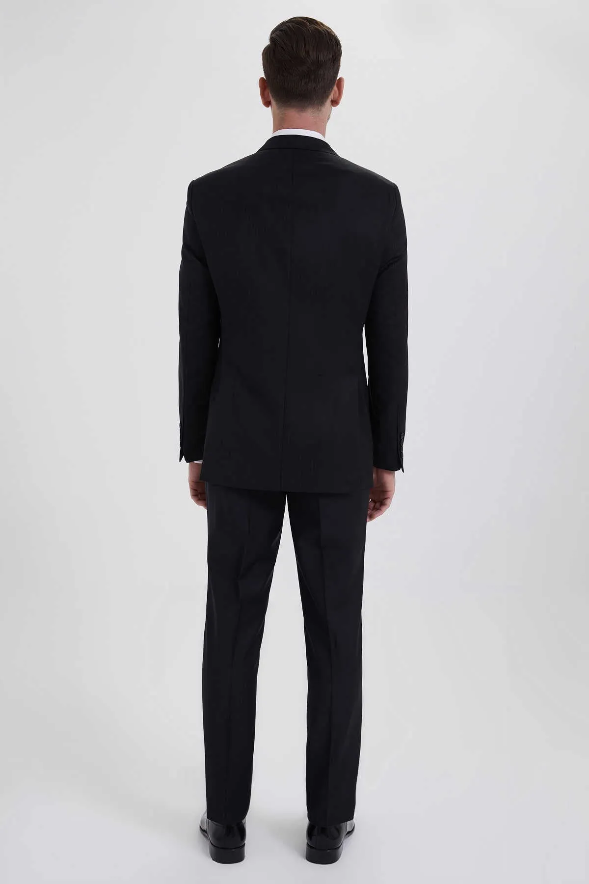 Slim Fit Peak Lapel Black Wool Blend Classic Suit