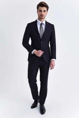 Slim Fit Peak Lapel Patterned Casual Suit, Navy D.