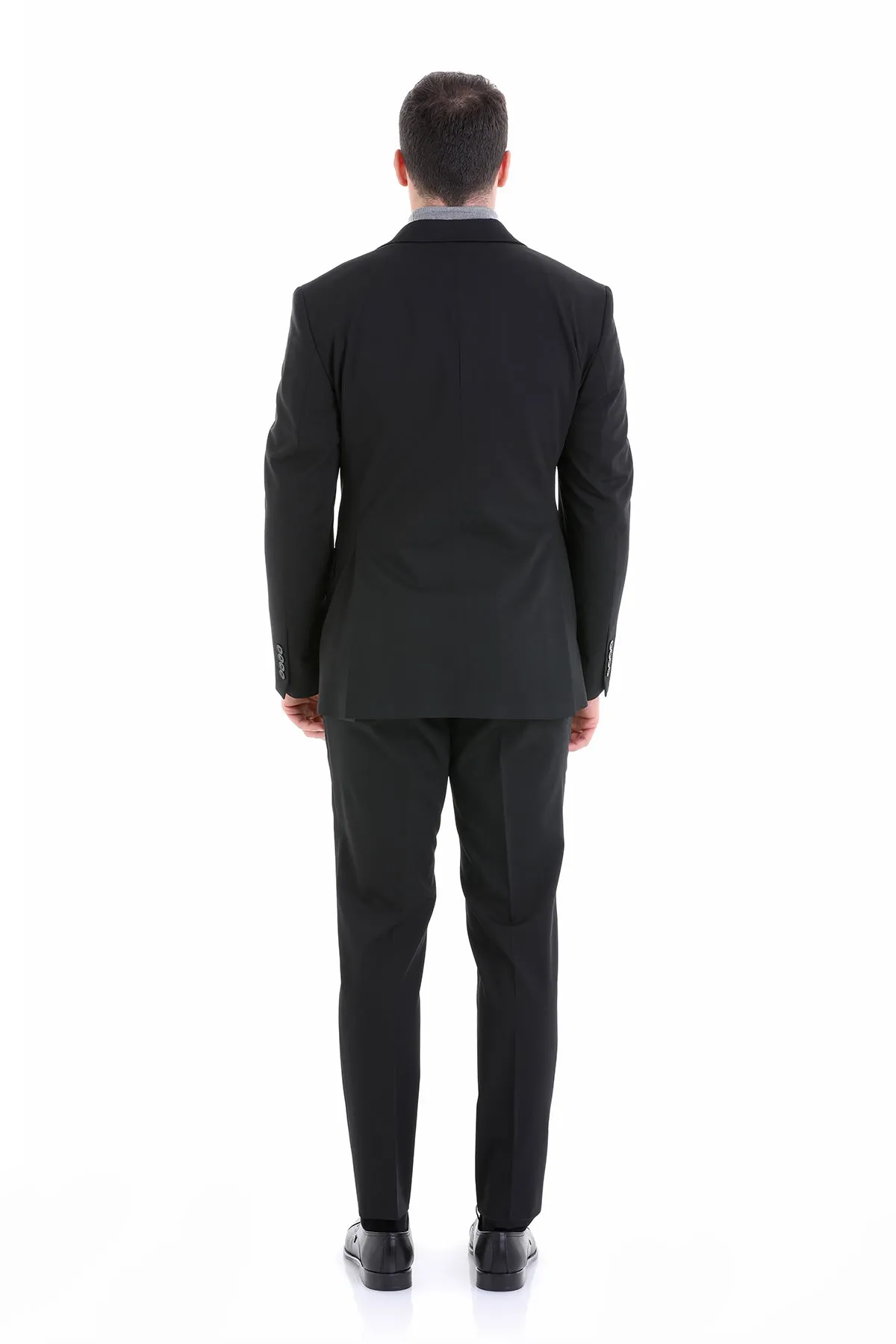 Slim Fit Peak Lapel Plain Classic Suit, Black C