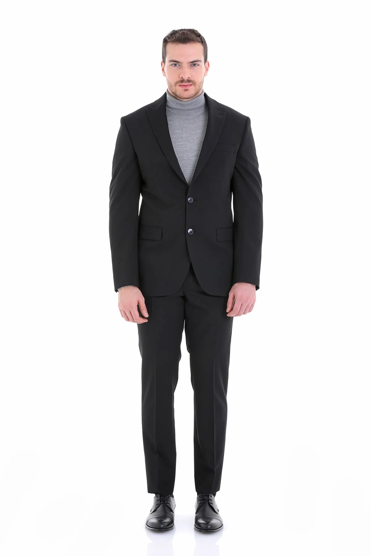 Slim Fit Peak Lapel Plain Classic Suit, Black C