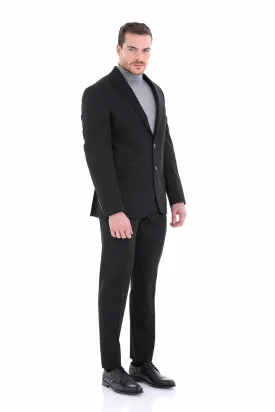 Slim Fit Peak Lapel Plain Classic Suit, Black C