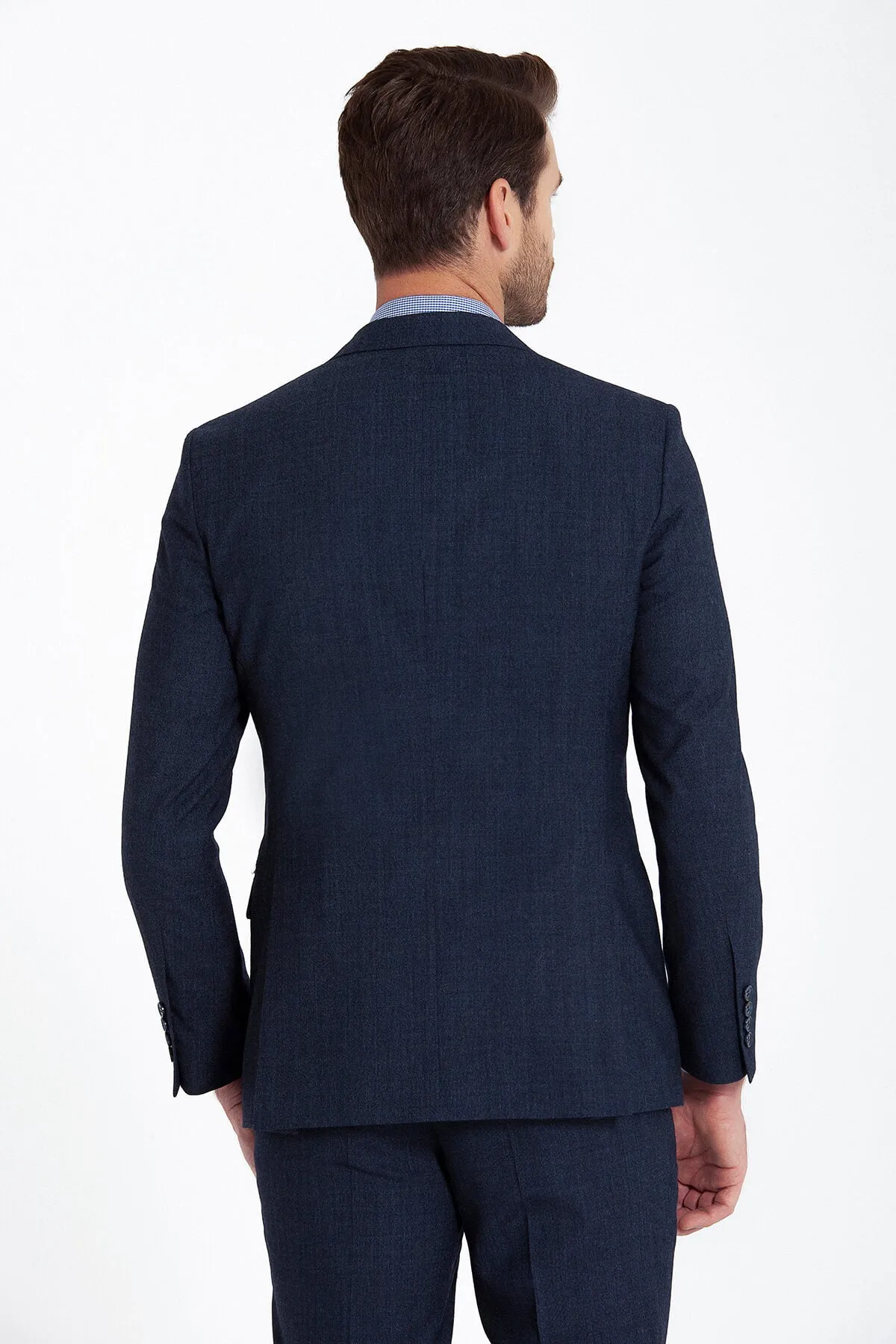 Slim Fit Peak Lapel Wool Blend Navy Classic Suit