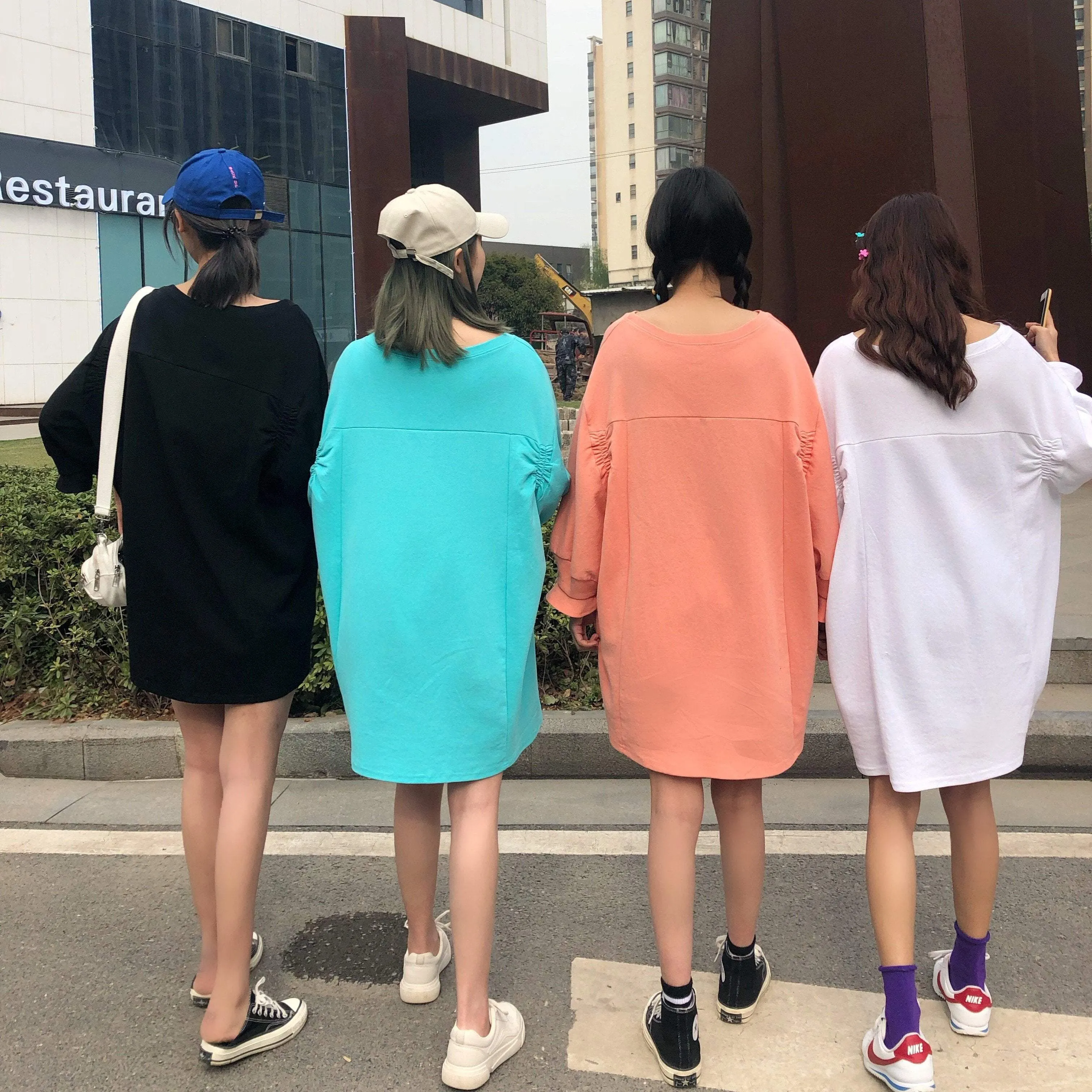 Solid Color Lantern Sleeves Oversized T-Shirt