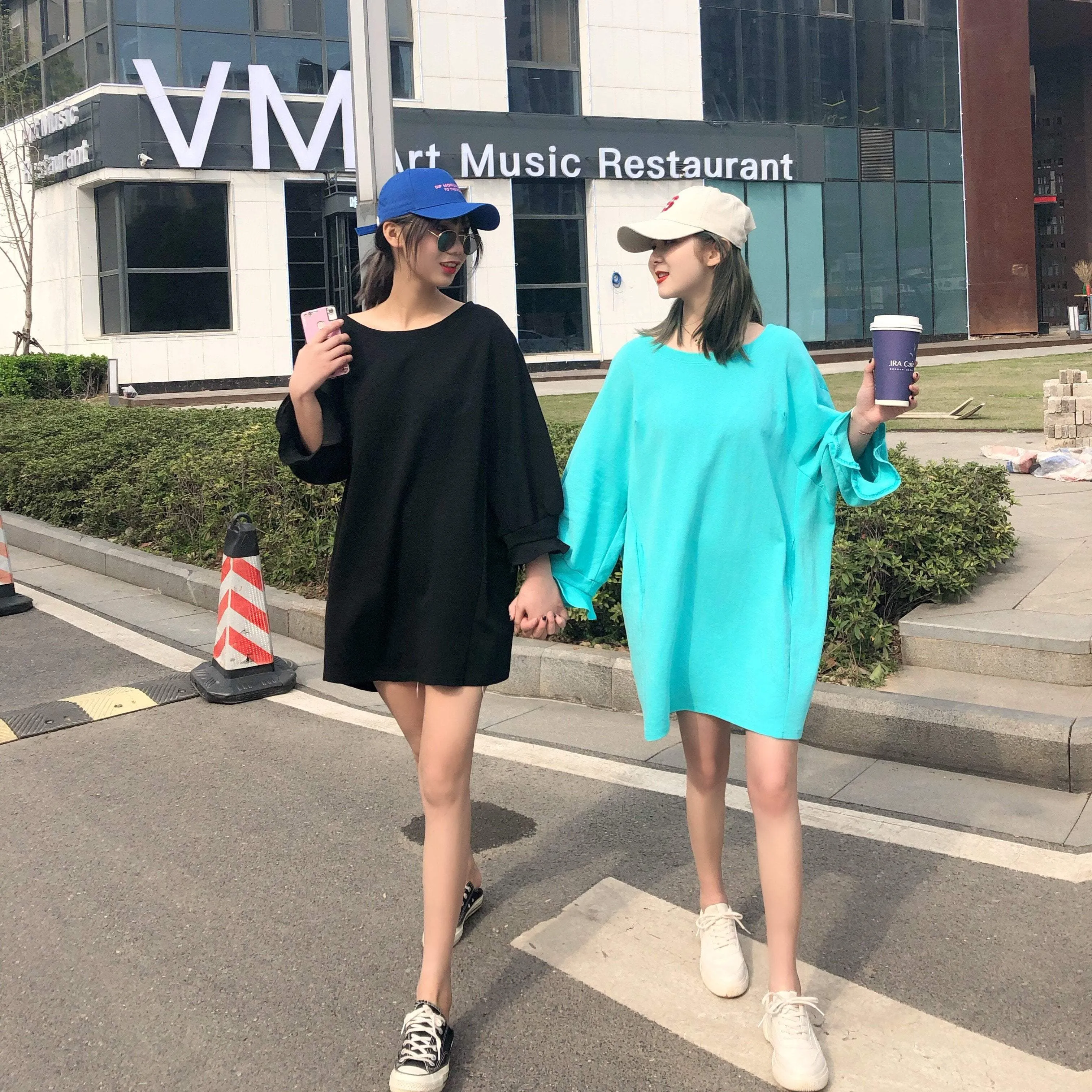 Solid Color Lantern Sleeves Oversized T-Shirt