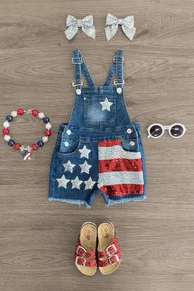 Stars & Stripes Sequin Denim Overalls