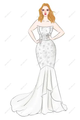 Strapless Corset Custom Made Trumpet Wedding Dress Sketch