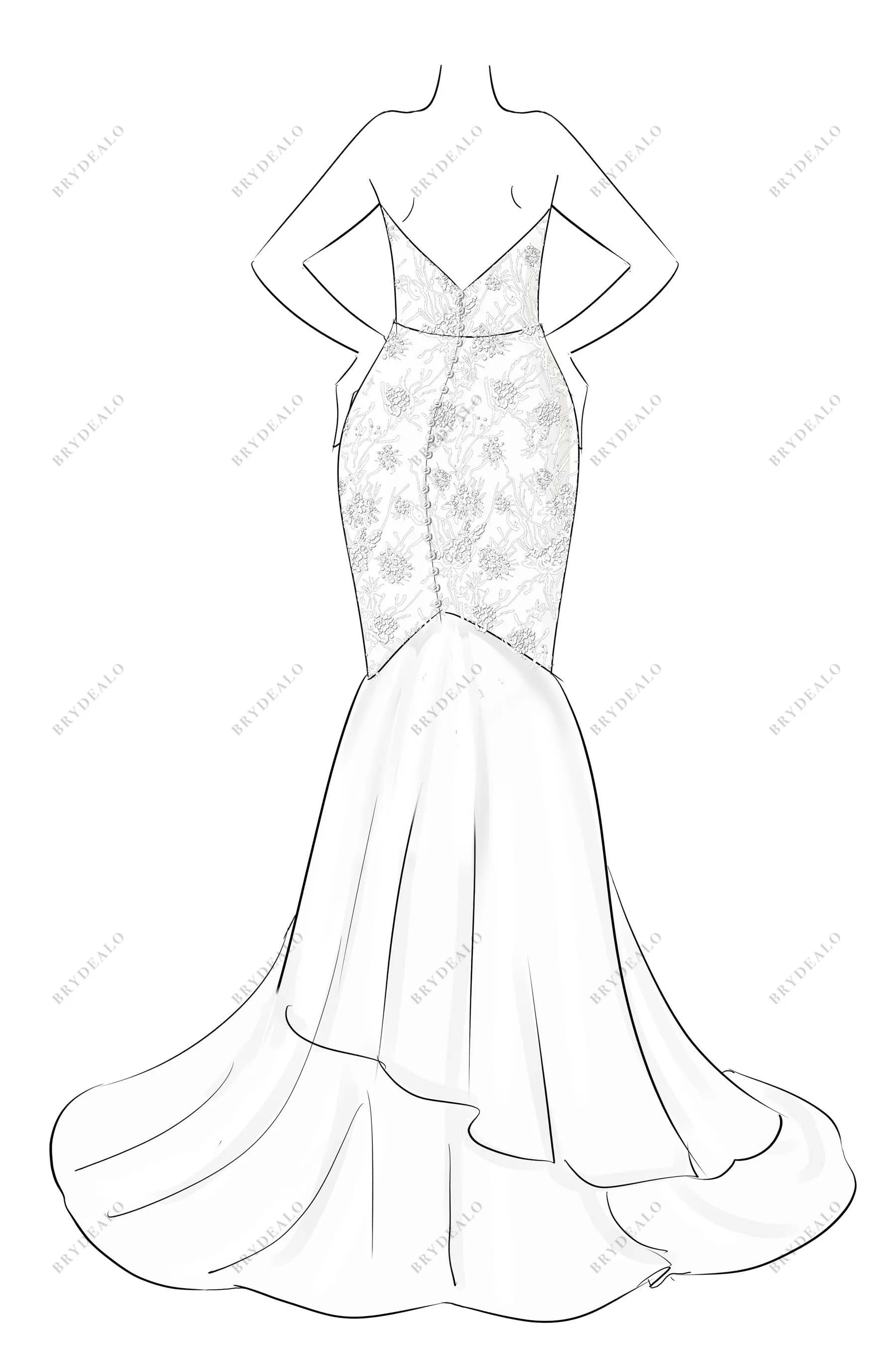 Strapless Corset Custom Made Trumpet Wedding Dress Sketch