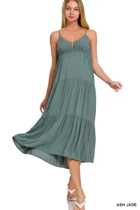 Sweetheart Neckline Tiered Cami Midi Dress - Ash Jade