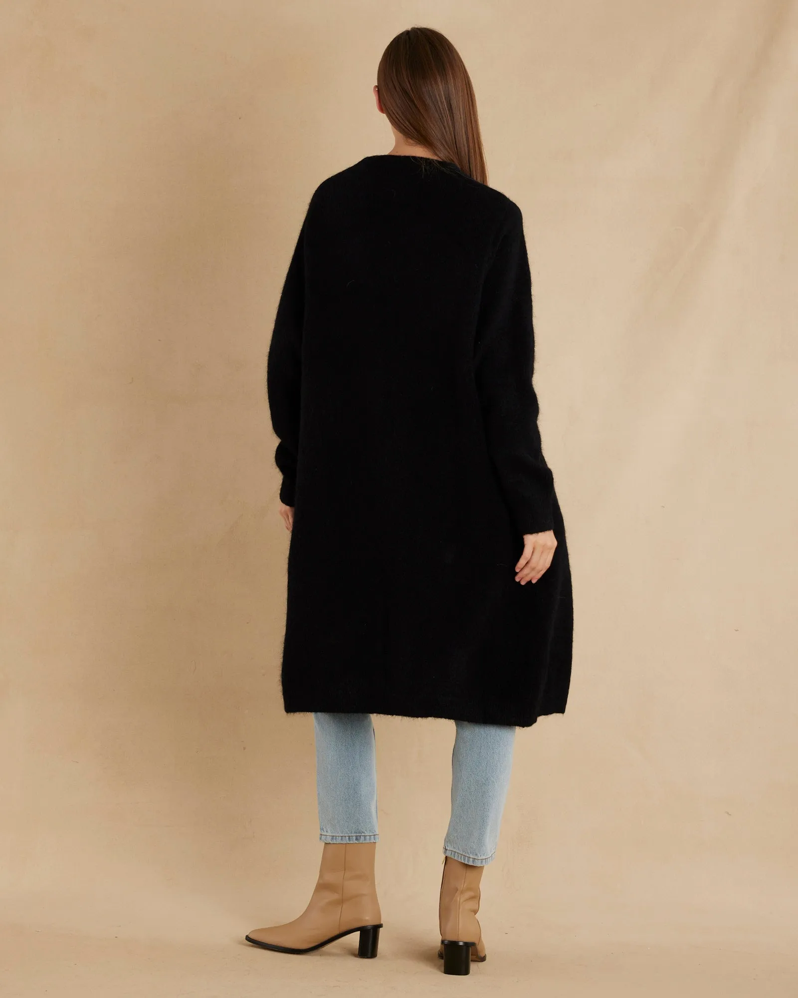 Thea Long Alpaca Cardigan - Black