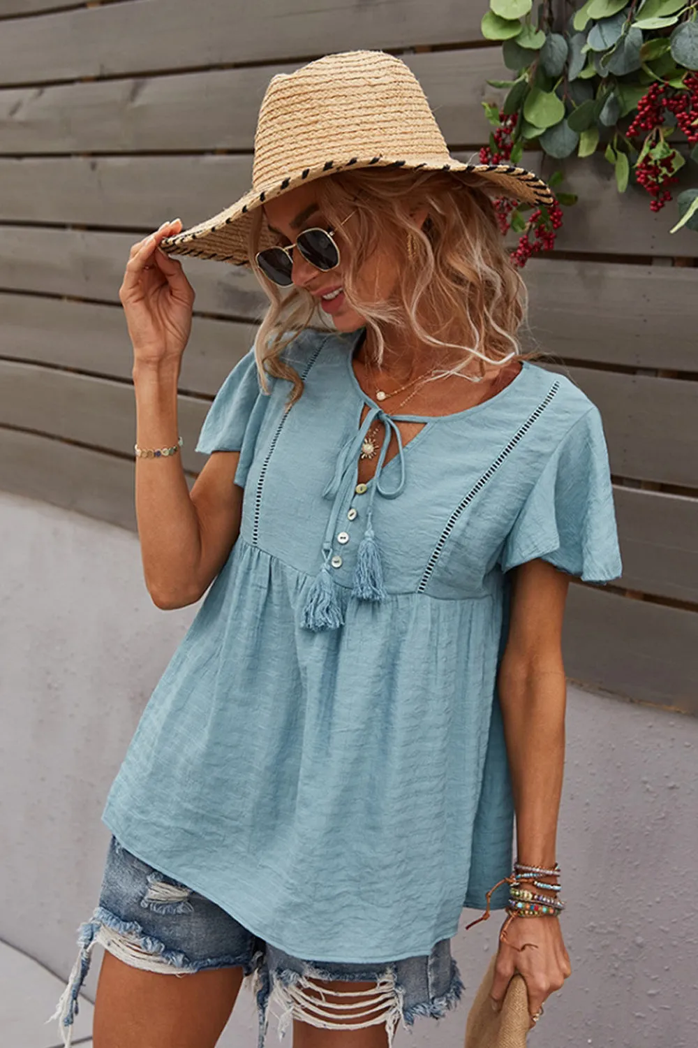 Tie Solid Color T-Shirt