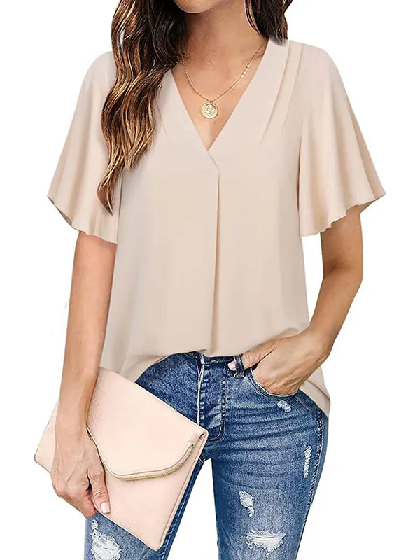 Urban Loose Falbala Solid Color Chiffon T-Shirt