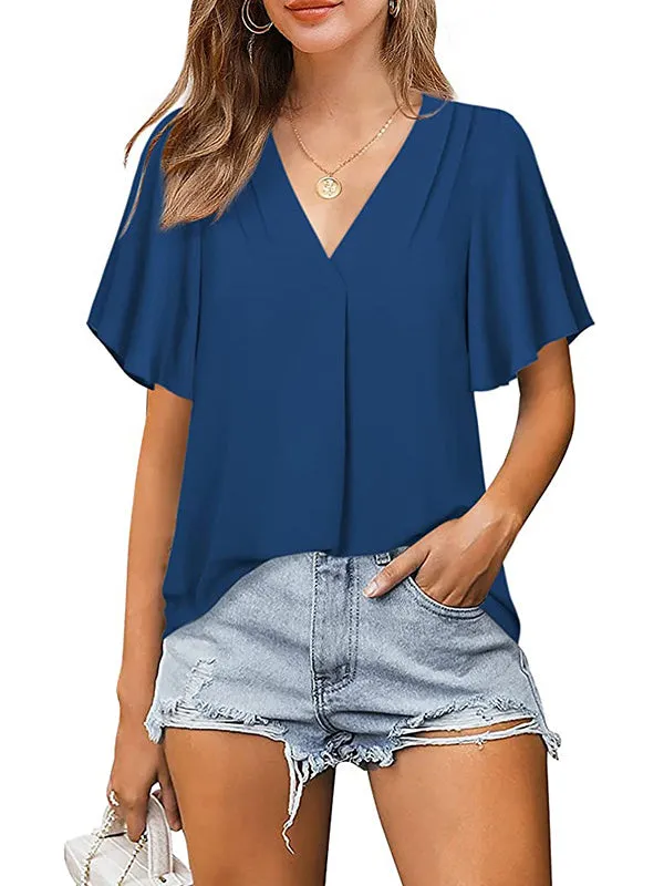 Urban Loose Falbala Solid Color Chiffon T-Shirt