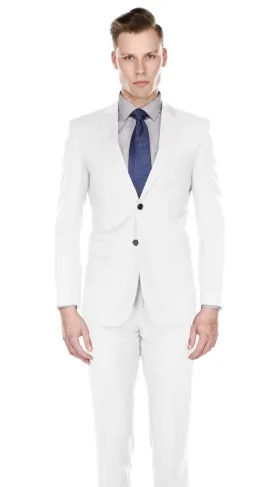 White Men's Slim-Fit Suit Single Breast Notch Lapel Plat Front Pants Style-PYS02