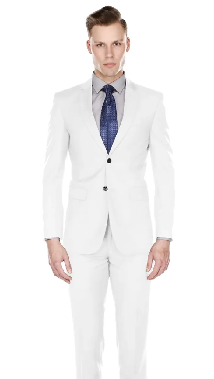 White Men's Slim-Fit Suit Single Breast Notch Lapel Plat Front Pants Style-PYS02