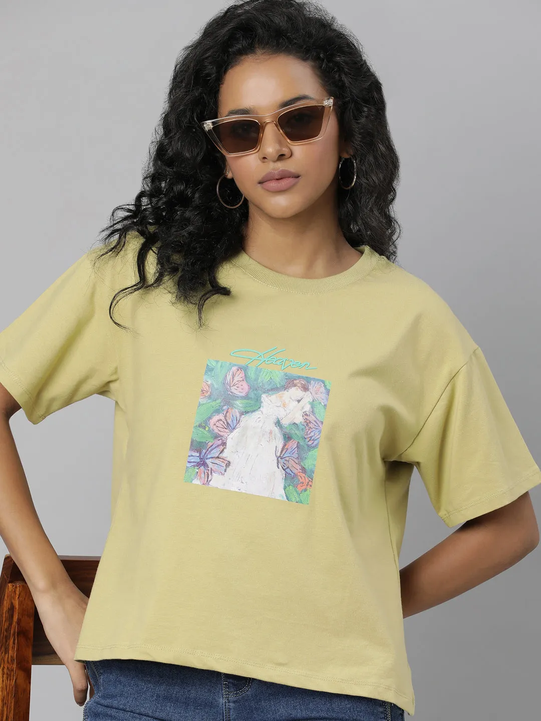 Women Solid Mustard T Shirt