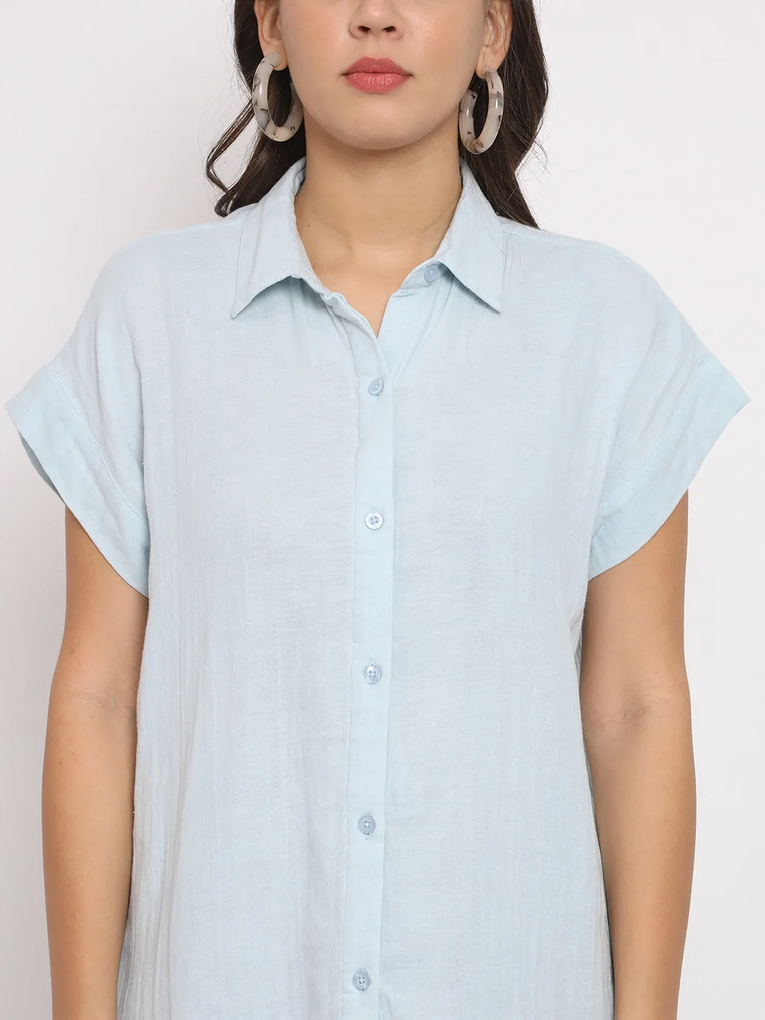 Women's Cotton Blue Casual Shirt