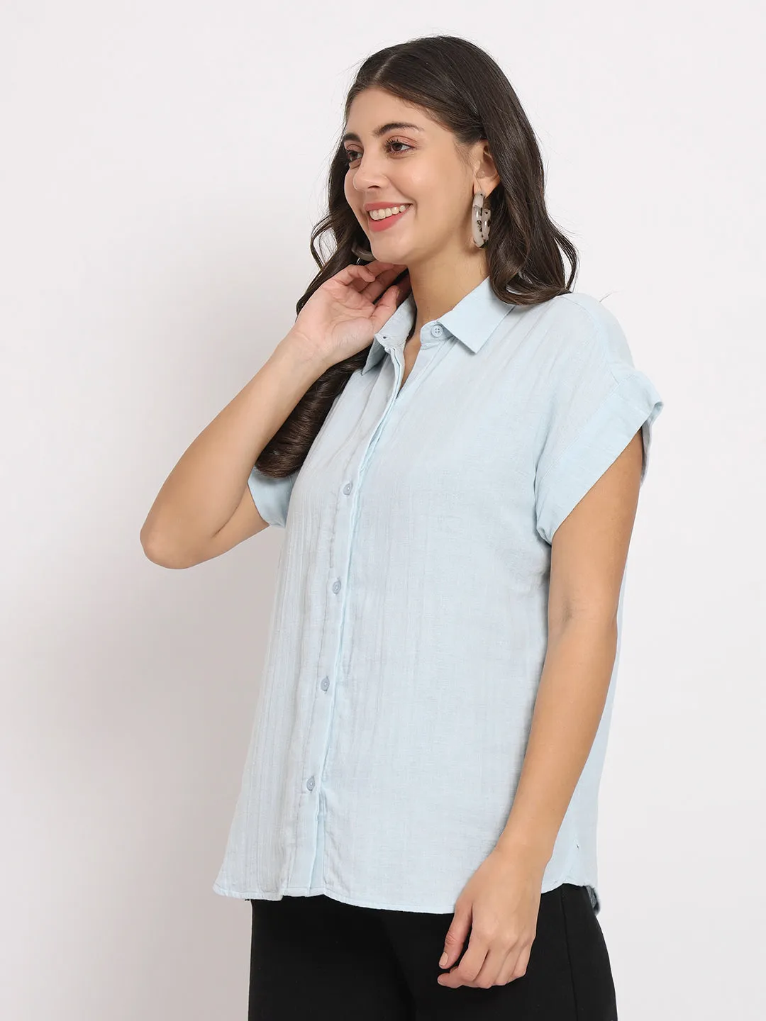 Women's Cotton Blue Casual Shirt