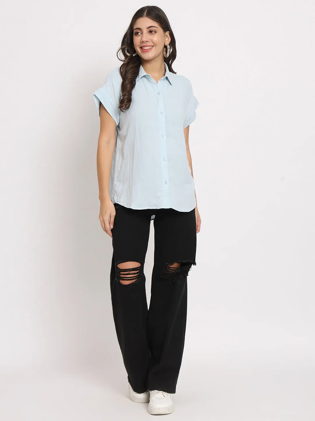 Women's Cotton Blue Casual Shirt