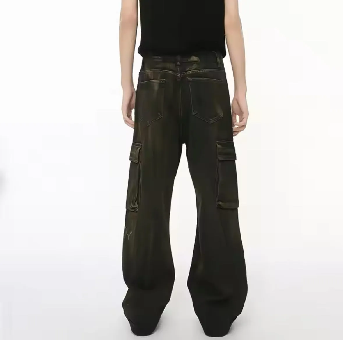 Worn Out Black Wide Leg Cargos