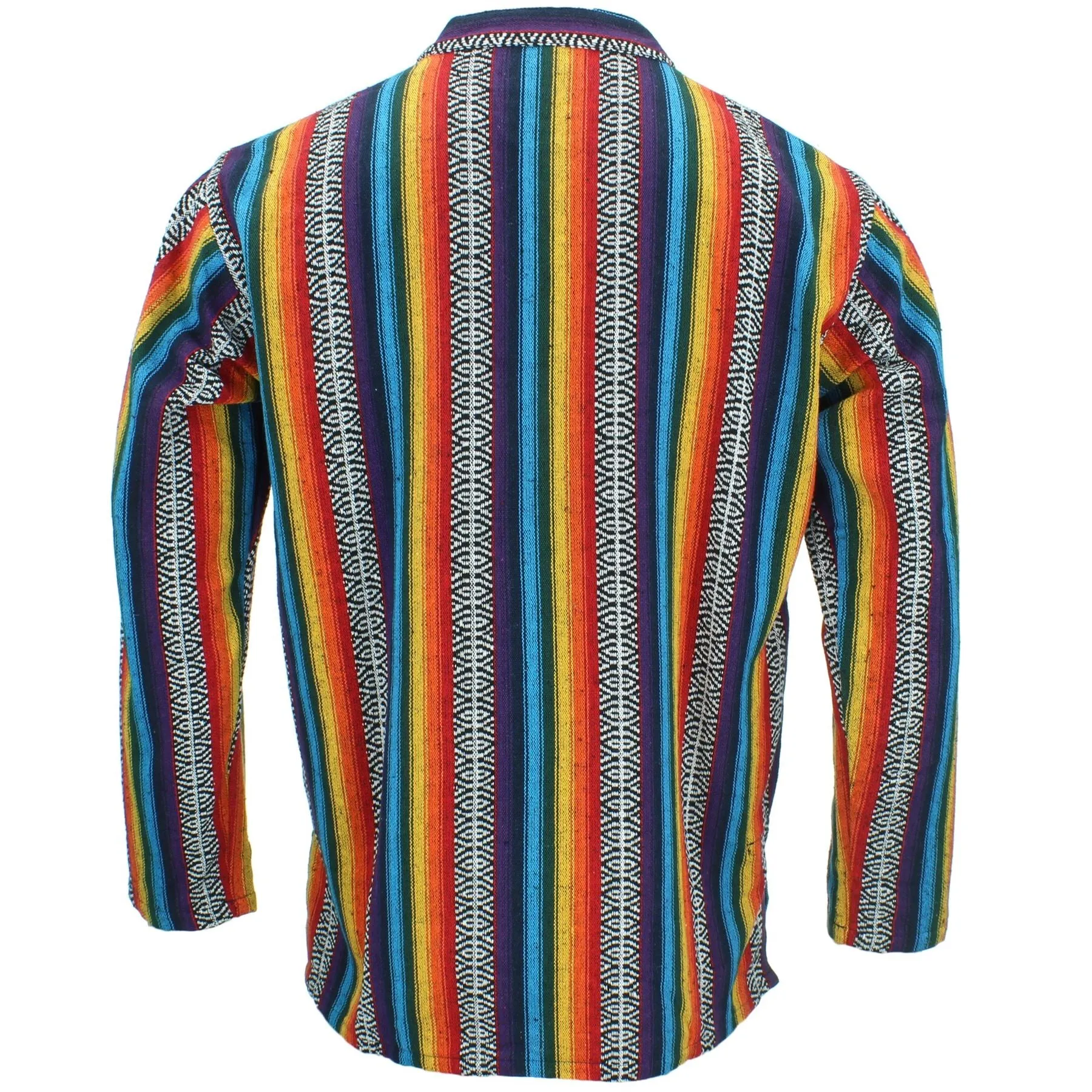 Woven Cotton Grandad Shirt - Rainbow